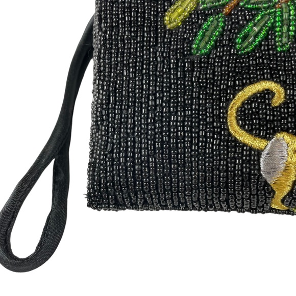 Hand-Beaded Unique Monkey Tropical Coconut Tree Embroidered Clutch Coin Wallet - Picture 2 of 11